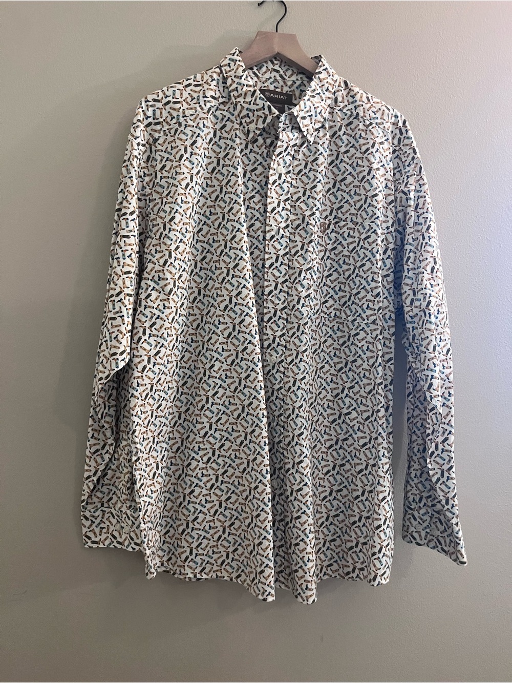 Ariat Cream Button-Up Shirt with Navy & Brown Boot Print